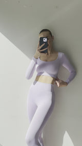 Uzun Kollu Crop Top-Lilac