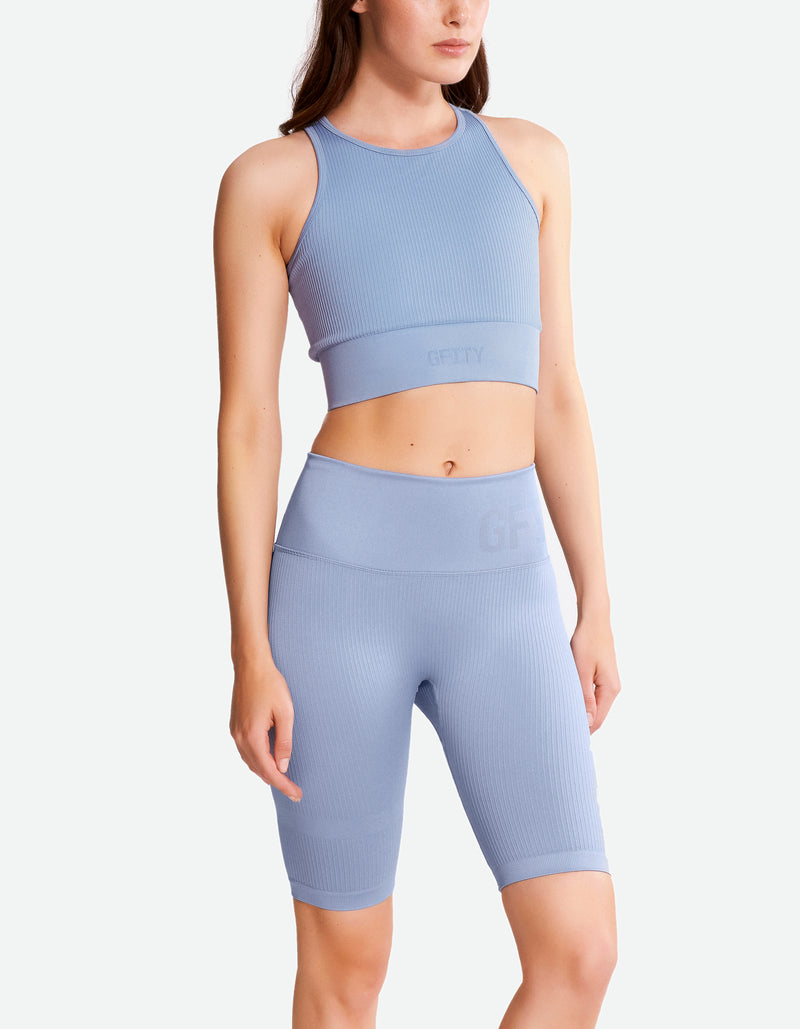 High Waist Bike Shorts - Rainy Blue