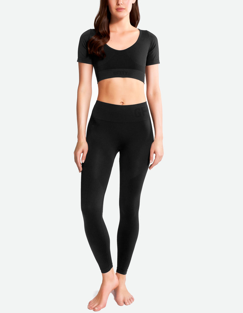 Seamless Short Sleeve Crop Top - Black Beauty