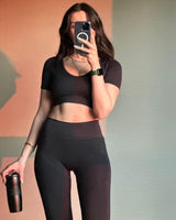 Seamless Short Sleeve Crop Top - Black Beauty