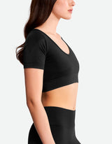 Seamless Short Sleeve Crop Top - Black Beauty