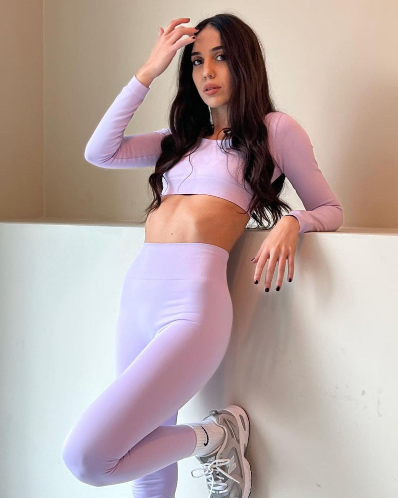 Uzun Kollu Crop Top-Lilac