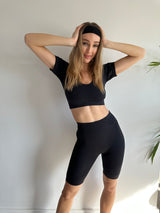 Seamless Short Sleeve Crop Top - Black Beauty