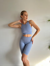 High Waist Bike Shorts - Rainy Blue