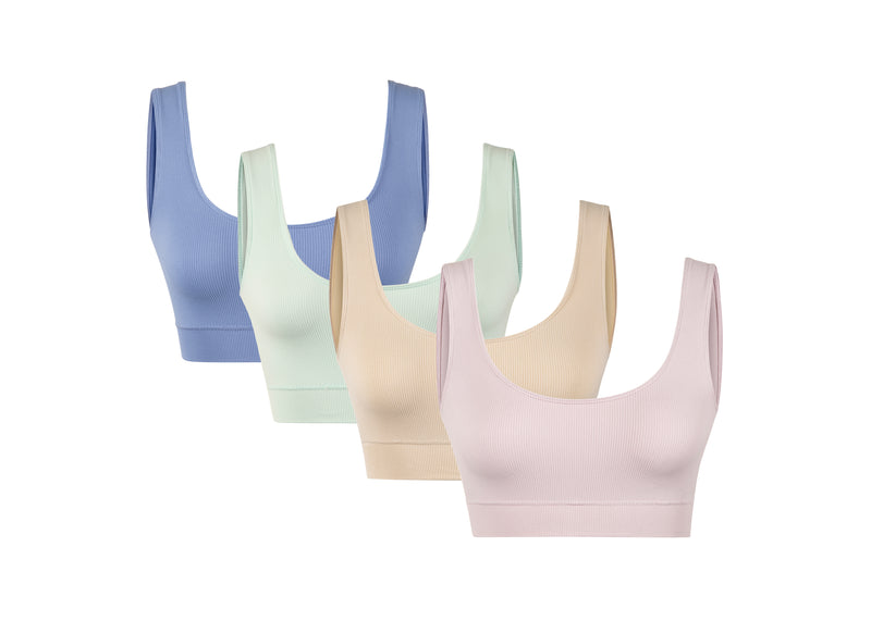 Scoop Neck Bra RibSeamless Bundle Set 4'lü