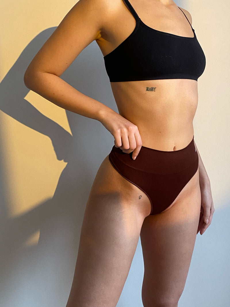 High Waist Fit Seamless Thong - Bitter Chocolate